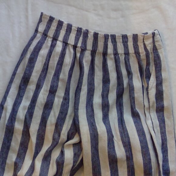 Charmed Heart Linen Pants Blend Blue & White Striped Pocketed Belt Looped Pants - Picture 5 of 10